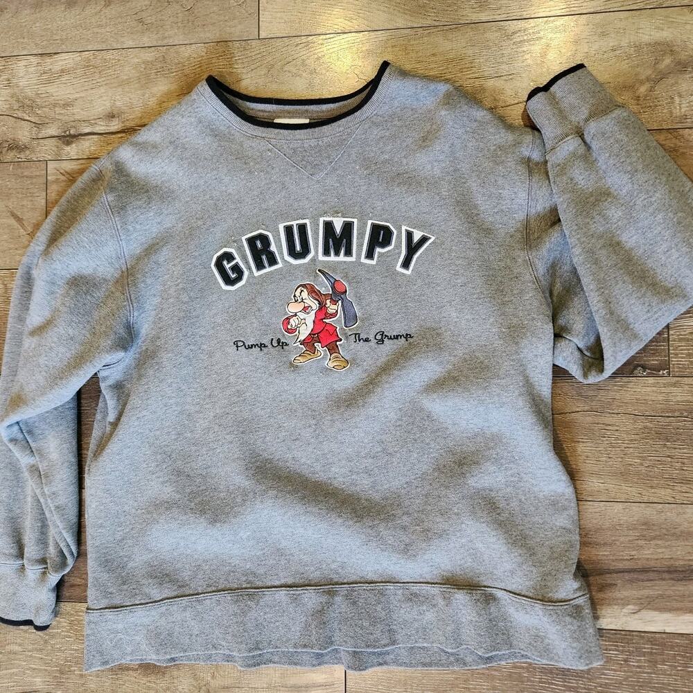 Y2K Oversized Fleece Disneyland Resort Men's Sweatshirt Gray Grumpy Disney sz L